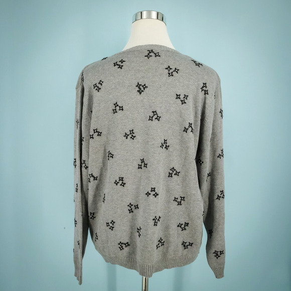 Talbots Size XL Grey Gray Black Floral Embroidered Print Crew Cotton Sweater - Picture 3 of 6